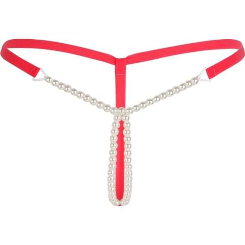 Women Erotic Lingerie Pearl Bikini Massage G-string Thong Brief Underwear Low Rise Elastic Waistband Crotchless Sexy Underpants