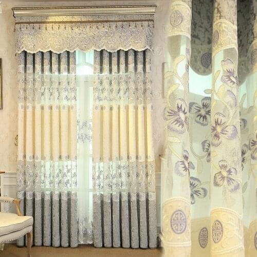 European Luxury Embroidered Hollow Curtain for Living Room Stitching Tule Cloth Curtains for Bedroom Jealous Curtains M006-40