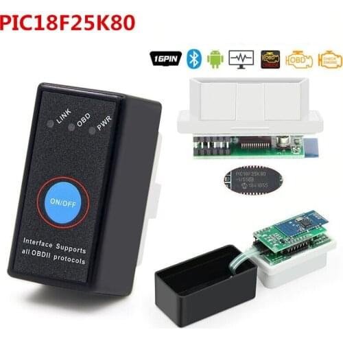 Hot ELM327 Bluetooth V1.5 PIC18F25K80 Chip OBD2 J1850 elm327 v1.5 With Power Switch Button OBDII ELM 327 Diagnostic tool Scanner