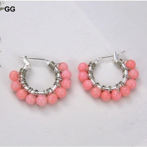 GuaiGuai Jewelry 4MM Pink Coral 925 Silver Hook Earrings