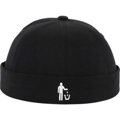 Cotton Vintage Landlord Hat Embroidery No Littering Melon Hat Adjustable Retro Skull cap Adjustable Brimless Hat Men Beanie