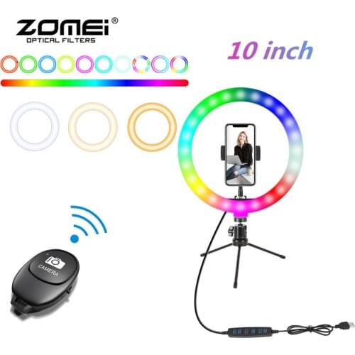 ZOMEI 10 inch RGB 20 Colors LED Ring Lamp Selfie Fill Ring Light with Tripod Stand Photo Video Night Lights For Youtube Makeup