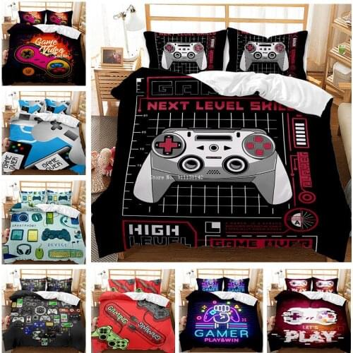 Cartoon Game Elements Bedding 2/3 Sets of Gamepad Covers 3D-printed Childrens Bedding Covers Single and Double Bed Covers
