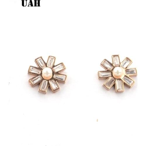 UAH Fashion Cubic Zirconia Fancy Crystal Sun Flower Stud Earrings for Women Girls Jewellery Valentine Day Gift Bohemia Bijoux