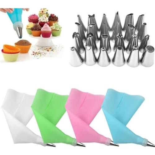 Cake Decorating Tip Sets 26pcs Pastry Bag Confectionery Accessories Nozzle Stainless Cream Cake Baking Tools