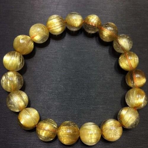 Natural Rutilated Titanium Quartz Bracelet 10mm Woman Men Brazil Cat Eye Effect Round Beads Love Gift Crystal Jewelry AAAAAA