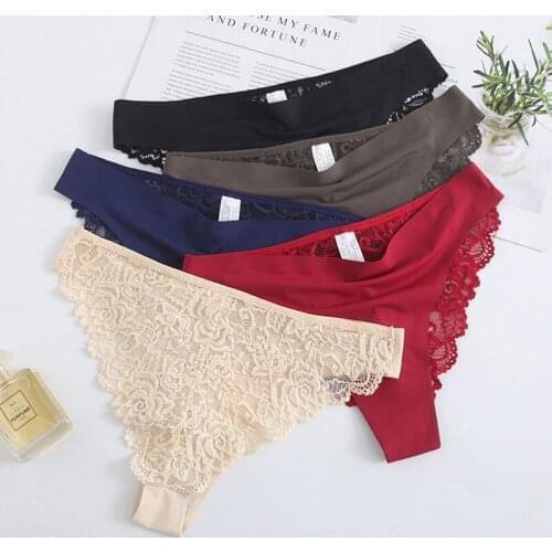 New Sexy Lace G String Panties For Women Nylon Silk Panty Thong Briefs Underwear Lingerie Female Ladies Floral Pantys Underpants