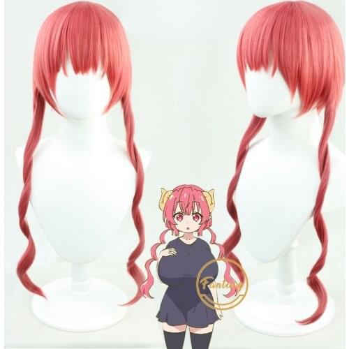 Iruru Anime Miss Kobayashis Dragon Maid Wig Heat Resistant Synthetic Red Gradient Curly Hair Halloween Party+ Free Wig Cap