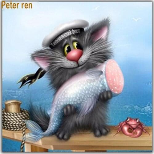Peter ren Diy Diamond painting cross stitch 5d Full Square drill or Round diamond mosaic Diamond embroidery Police cat fish frog
