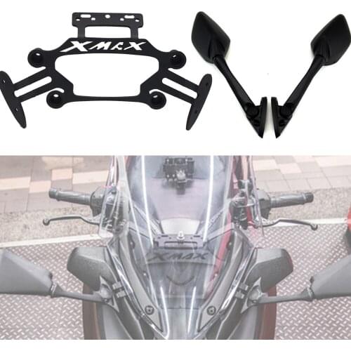 Motorcycle Stand GPS Bracket Mobile Phone Navigation Plate Bracket Rearview Mirrors Set for Yamaha XMAX300 400 250 125 2017-2019