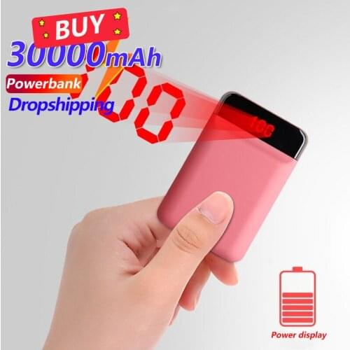 30000mAh Mini Power Bank External Battery One-way Fast Charging Portable Charger LCD Digital Display for Xiaomi Iphone Samsung