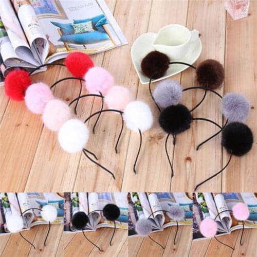 New Women Girls Warm Pom Fur Ball Furry Ears Headband Hair band Head Accessory
