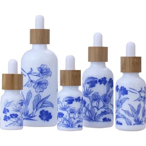 Empty White Porcelain Printing Glass Dropper Bottle Chinese Style Essential Oil Vial Packaging Container 10/15/30/50/100ml 50pcs