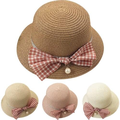 2-6 Years Girls Caps Bow Straw Hat For Girl Panama Hat Baby Hats Caps Handmade Kids Sun Cap Children Summer Hats