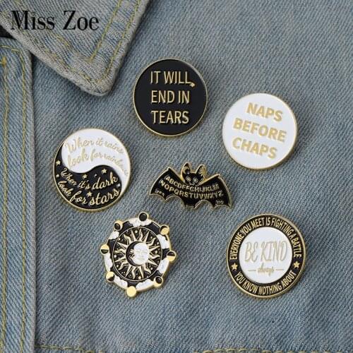 Dark Punk Banner Enamel Pins Custom Sun Gear Alphabet Bat Brooch Lapel Badge Bag Jewelry Gift for Kids Friends