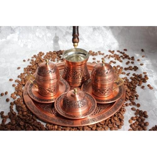 Turkish Coffee Set, Traditional Turkish Coffee Cups and Copper Coffee Pot , Engraved Copper , Handmade 100% copper