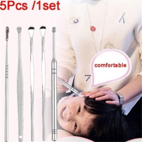 Ear Steak 5Pcs/set Stainless Steel Double-headed Ear Spoon Luminous Earwax Ear Picking Tool Cleaner High Quality Durable Tool
