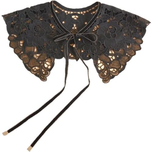 Vintage Style Womens Doll False Fake Collar Hollow Out Crochet Lace Half Shirt Necklace Shawl with Imitation Bowtie