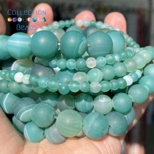 Natural Dull Polished Green Stripe Agates Loose Round Beads For Jewelry Making 4-12 mm Diy Bracelets Accessories 15" Wholesale