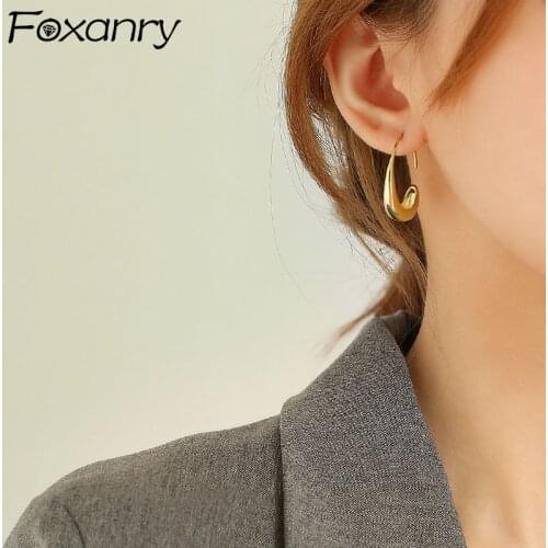 Foxanry 925 Sterling Silver Hoop Earrings for Women New Trendy Elegant Charming Simple Glossy Crescent Jewelry Gifts Wholesale