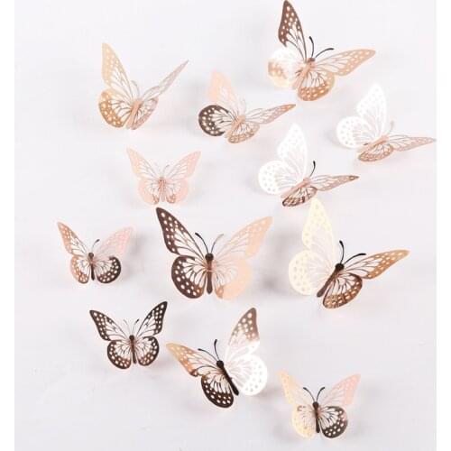 12pcs Cake Decorations 3D Hollow Butterflies Happy Birthday Cake Toppers for Birthday Cake Dessert Baby Shower Decor Butterfly