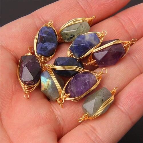 2PCS/lot 21x10MM Faceted Natural Amethyst Stone Rectangle Connector Pendant Charm for Women Necklace Earring Bracelet Accessory