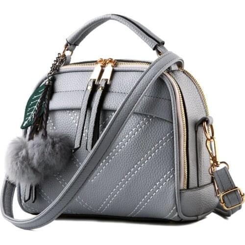 2019 designer luxury brand high quality PU leather ladies ladies gray hairball handbag shoulder bag female handbag
