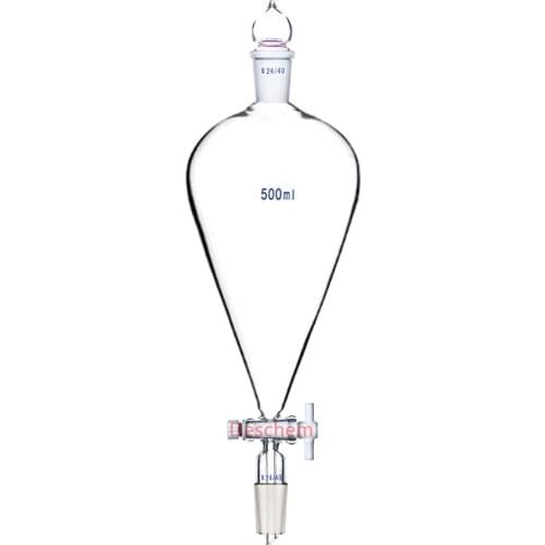 500ml,24/40,Glass Pyriform Separatory Funnel,Pear Shape,PTFE Stopcock