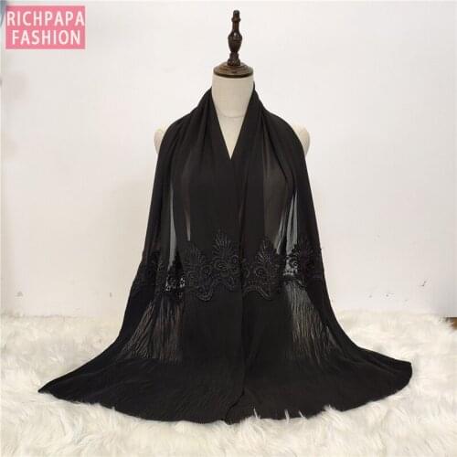 Abaya Pleated Chiffon Hijab Scarf Muslim Hijabs Turbans For Women Jilbab Hoofddoek Moslima Headscarf Foulard Femme Musulman