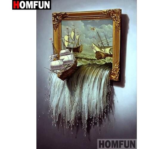 HOMFUN Full Square/Round Drill 5D DIY Diamond Painting "Boat painting landscape" Embroidery Cross Stitch 3D Home Decor A10538