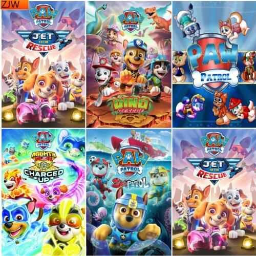 Full Drill Round Square Embroidery Diamond Painting Cartoon Movie Dog Patrol Group Animal Mosaic Cross Stitch Art Home Decor