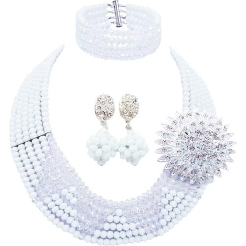 White Transparent Clear AB African Beads Jewelry Set Nigerian Necklace Crystal Wedding Party Bridal Jewelry Sets 6SJ08