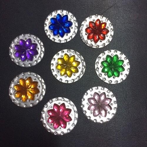 10pcs Resin 30mm Bling round Double color flat back flower rhinestone Wedding Ornaments diy appliques D66*2
