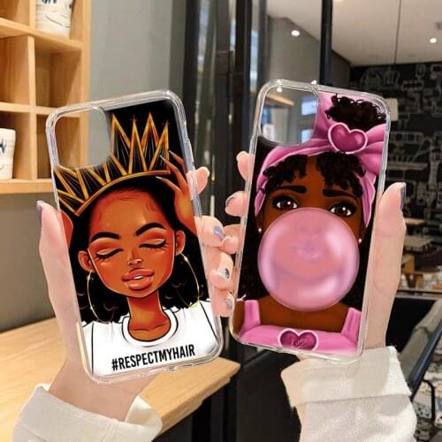 GYKZ Afro Girls Black Women Art Phone Case Cover For iPhone 7 X 11 Pro XS MAX XR SE 2020 8 6Plus Transparent Soft Silicone Coque