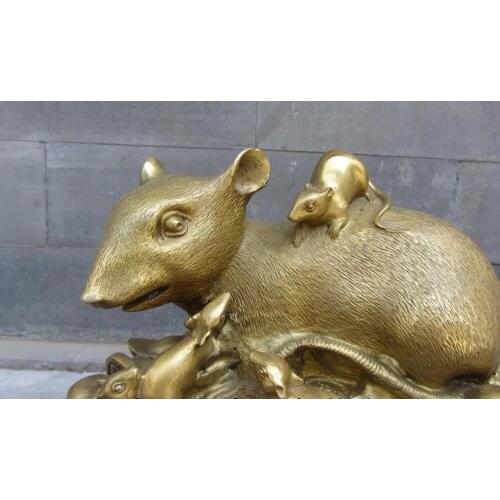 6 Chinese Brass Copper Feng Shui Auspicious Wealth YuanBao Zodiac Mouse Statue
