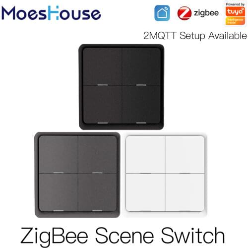 4 Gang Tuya ZigBee Wireless 12 Scene Switch Push Button Controller Battery Powered Automation Scenario for Tuya Devices