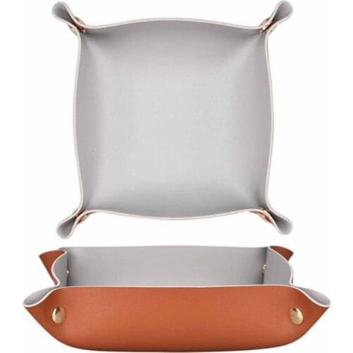 60% Hot Sale Fashion Key Storage Box Multi-purpose Snap Button Design Faux Leather Desktop Jewelry Cosmetic Plate Tray for Home