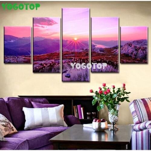 Red Sunrise Snow Mountain View 5 Pieces diy diamond painting cross-stitch Full Drill Mosaic diamond embroidery Wall Art ML1579