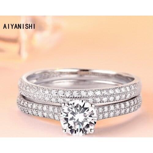 AIYANISHI 925 Sterling Silver Wedding Band Ring Set Party Finger Ring Sets for Women Silver Engagement Bridal Rings Jewelry Gift