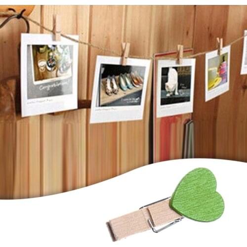 New 12Pcs Mini Heart Wooden Clothespin Photo Paper Clips Peg Pin Craft Postcard Clips Love Photo Clips + 2M Hemp Rope
