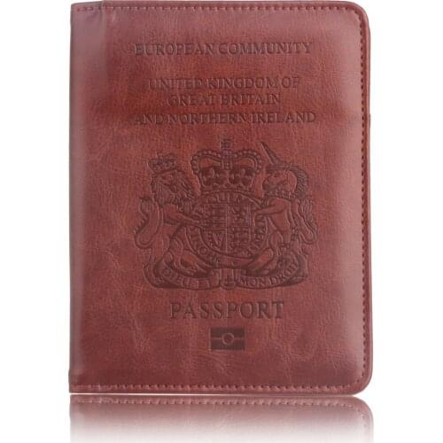 RFID PU Leather England Passport Cover for United Kingdom Britain Credit Card Holder UK Passport Case Unisex Travel Wallet Purse