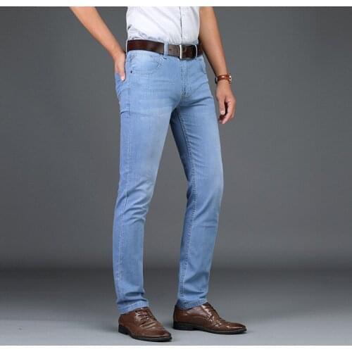 Skinny Jeans Men 2020 Fashion Male Business Stretch Denim Trouser Casual Light Blue Vintage Dress Pant Spring Mens Summer Jeans