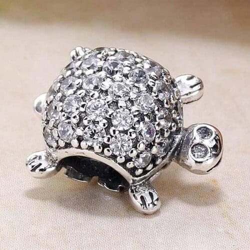 Original Cute Sea Turtle With Full Crystal Beads Fit 925 Sterling Silver Bead Charm Bracelet Bangle DIY Jewelry