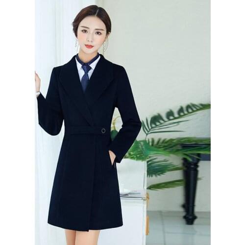 Professional Clothes Woollen Coat Work Clothes Womens Middle Long Style Sales Department Thickened Woolen Hotel Front Genuine