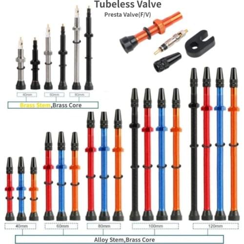 A Pair Bicycle 40/60/80/100/120mm Presta Valve for Road or MTB Tubeless Rim Alloy Or Brass Stem Brass Core W/ Cap & Tool