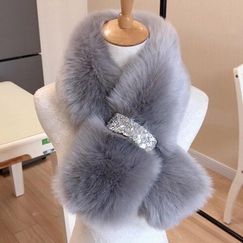 Fashion fox fur winter women scarf warm faux fur collar shawls female wool blanket scarf foulard femme long pashmina wraps