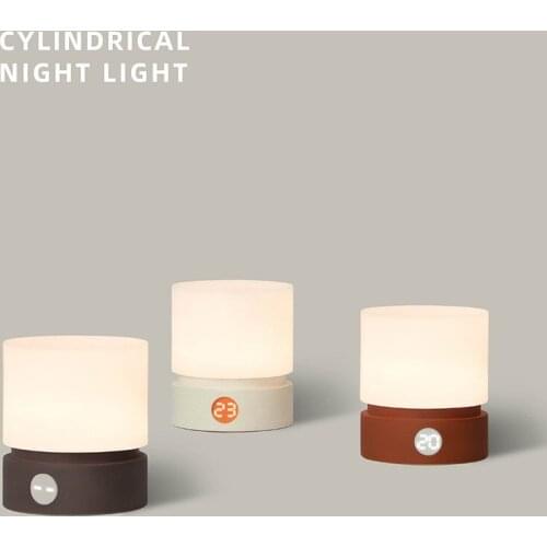LED Cylindrical Night Light USB Charging Dimming Digital Display Timing Sleep Atmosphere Table Lamp Home Decoration Holiday Gift