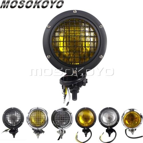 Universal Old School Mesh Grille 4-1/2" Headlight Motorcycle Headlamp for Harley Cafe Racer Chopper Bobber Halogen H4 12V 55/60W