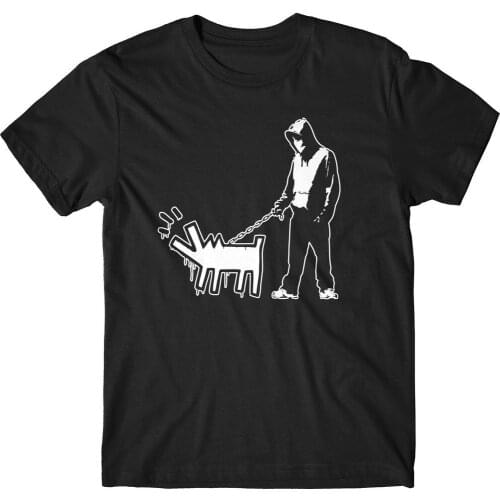 Hip Hop Novelty T Shirts MenS Brand Clothing MAGLIA MAGLIETTA T-SHIRT UOMO Banksy A PASSEGGIO CON IL CANE + COLORI Tee Shirt