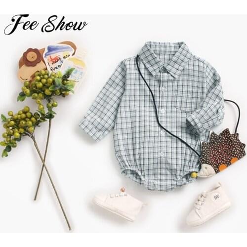 Spring Autumn Baby Boy Clothes Gentleman Plaid Rompers Newborn Baby One Pieces Jumpsuit Toddler Long Sleeved Bodysuit 0-3 Years